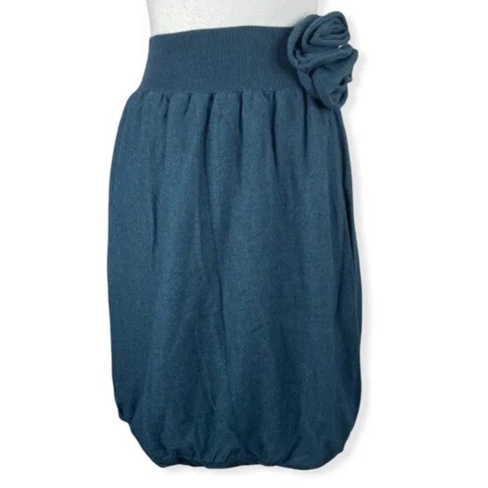 MOTH ANTHROPOLOGIE Knit Knee Length Bubble Skirt Rosette, Teal, Medium